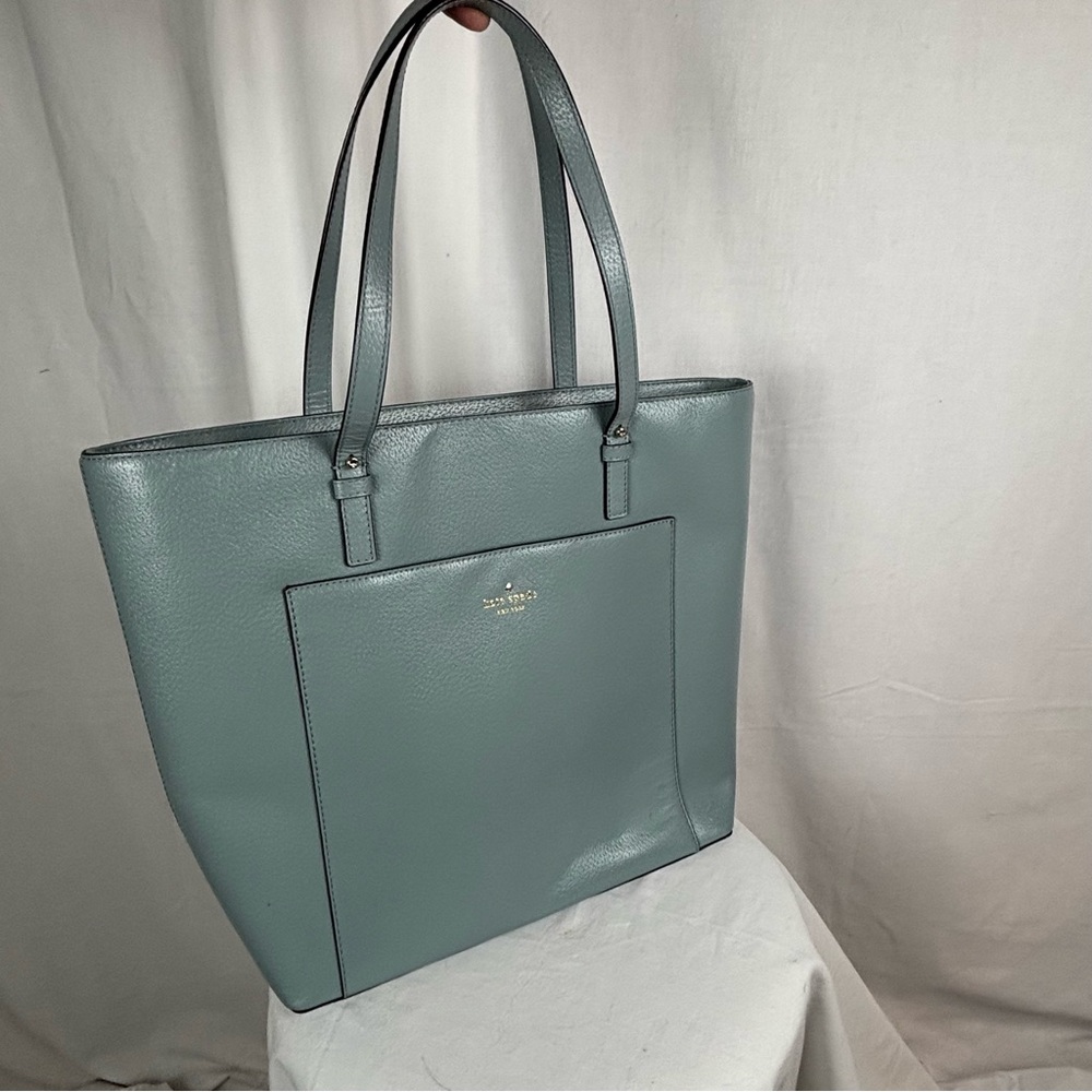 Kate Spade New Yorker Sawyer Street Maxi Baby Blue Leather XL Tote  12” x 13”‎ - Picture 2 of 14